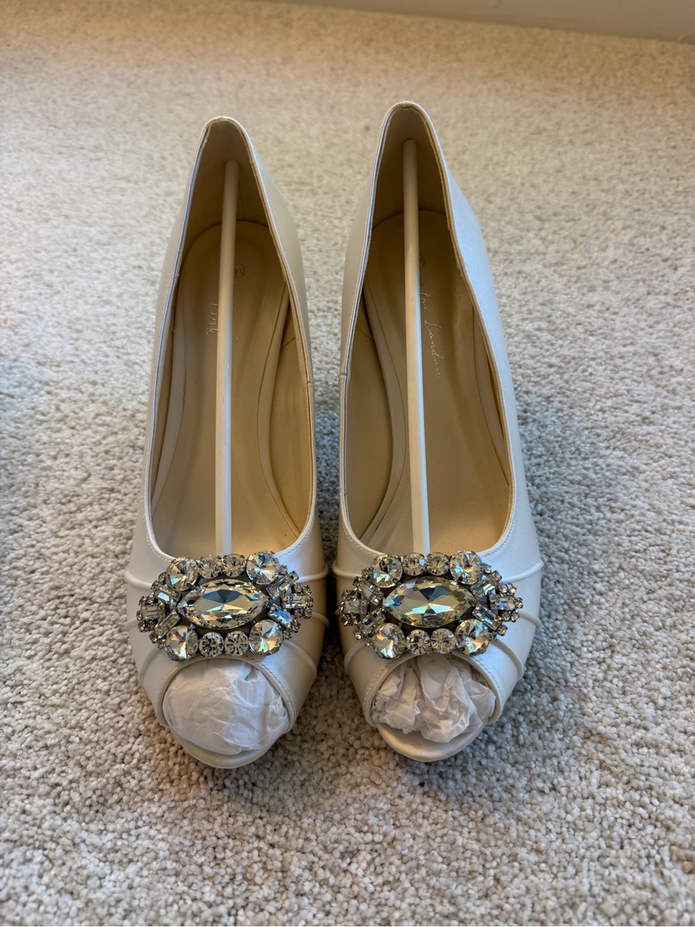 Crystal-Embellished Peep-Toe Heels